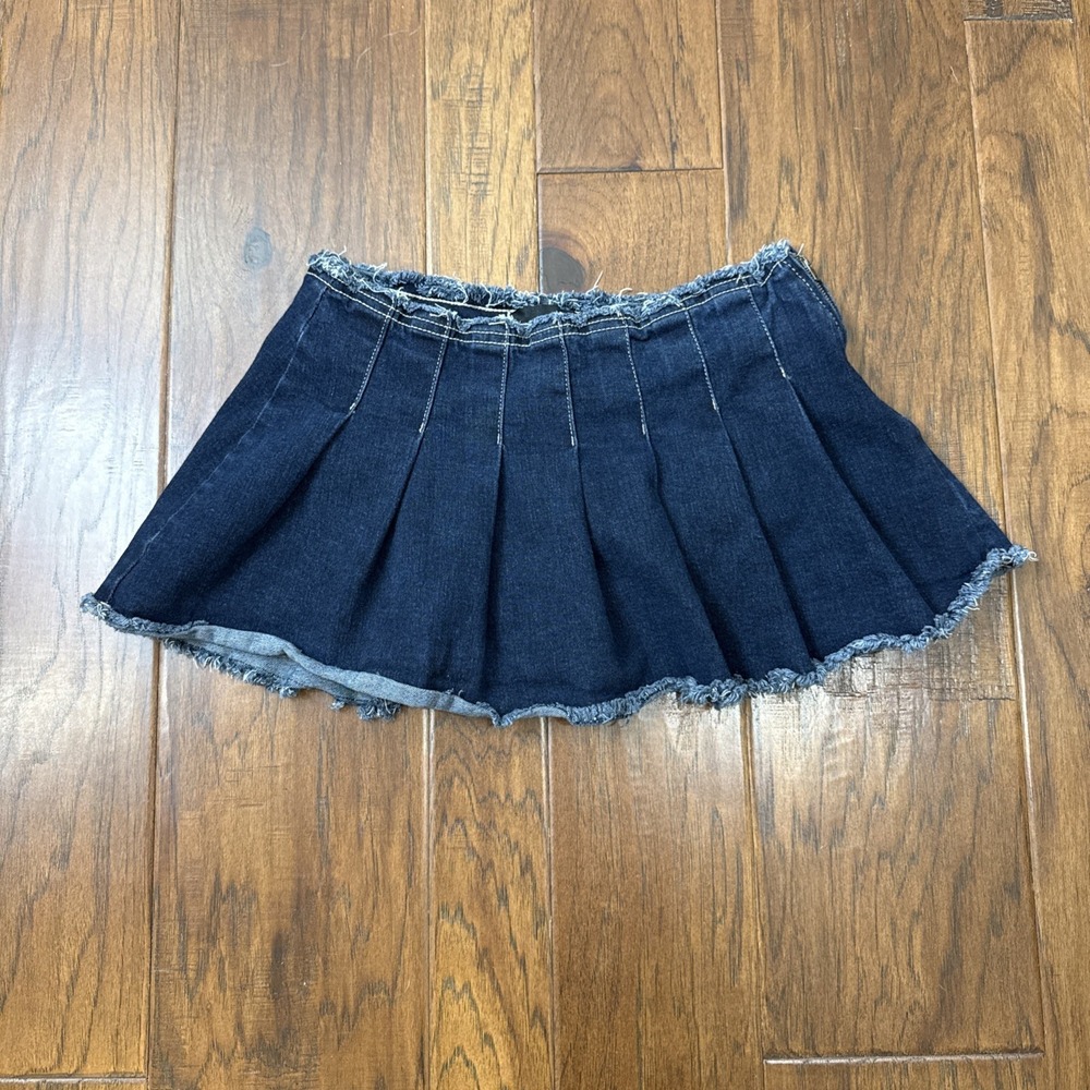 Y2K Micro Mini Skort Jean Denim Pleated Short Skirt Bimbo‎ Academia Cosplay S